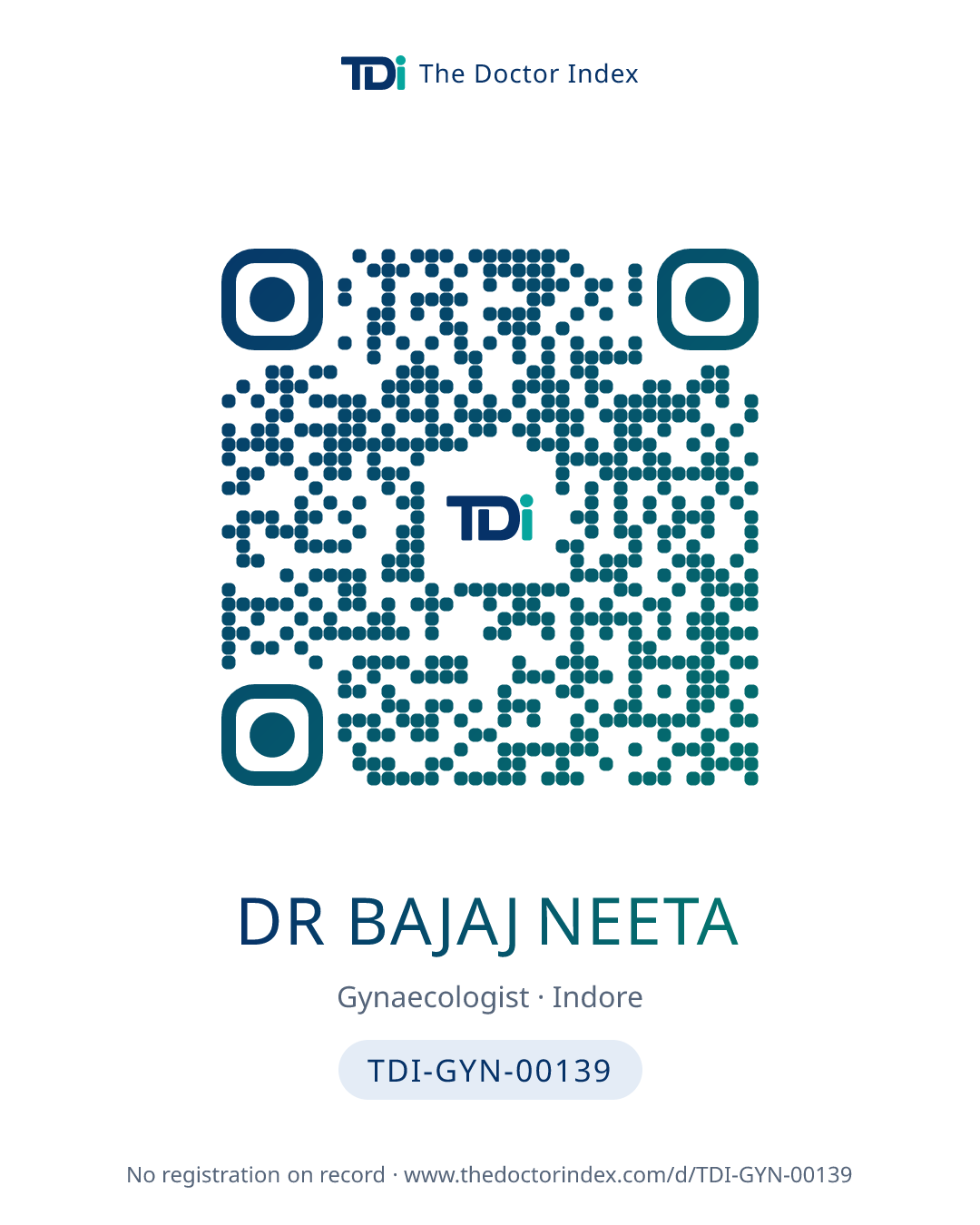 QR card for Dr Bajaj Neeta, TDI-GYN-00139