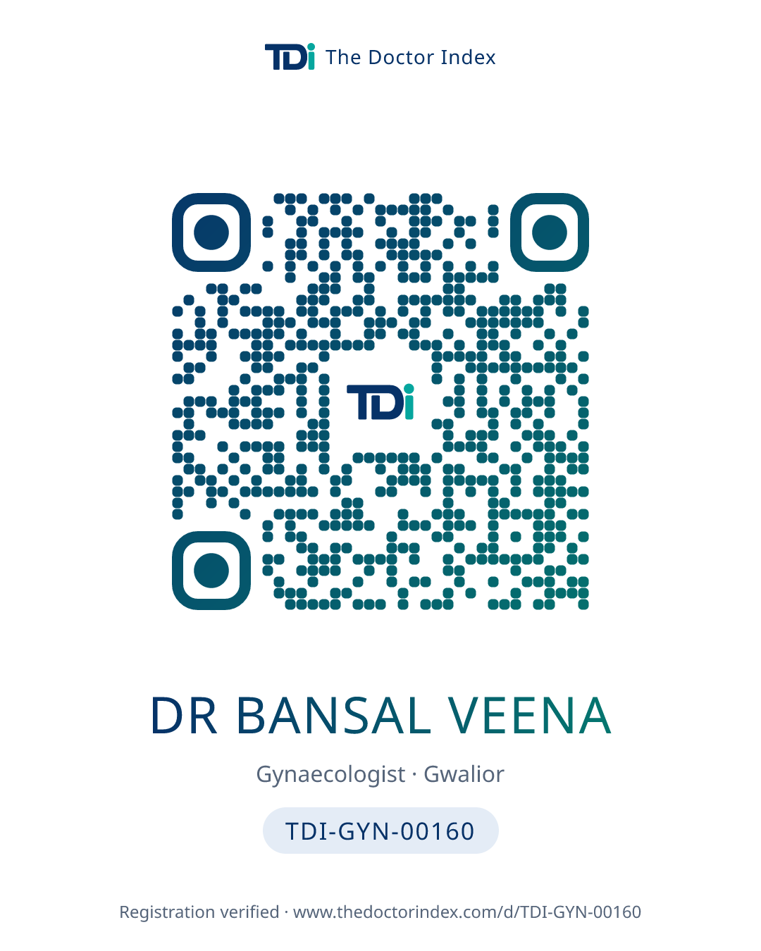 QR card for Dr Bansal Veena, TDI-GYN-00160