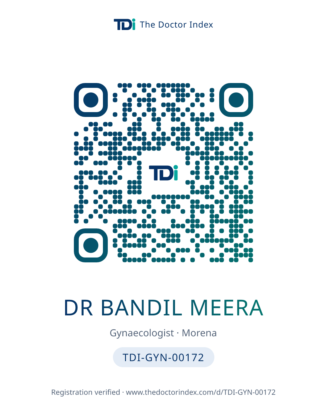 QR card for Dr Bandil Meera, TDI-GYN-00172
