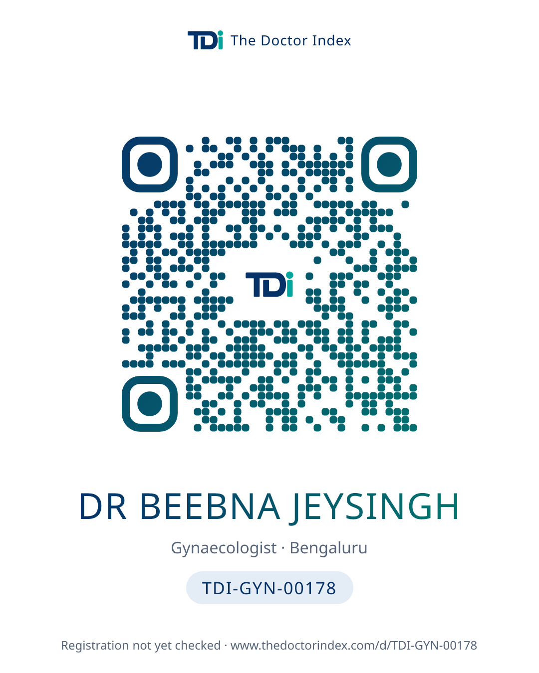 QR card for Dr Beebna Jeysingh, TDI-GYN-00178