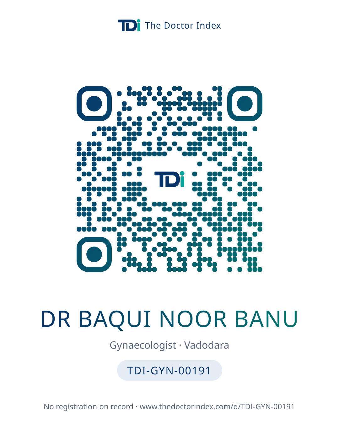 QR card for Dr Baqui Noor Banu, TDI-GYN-00191