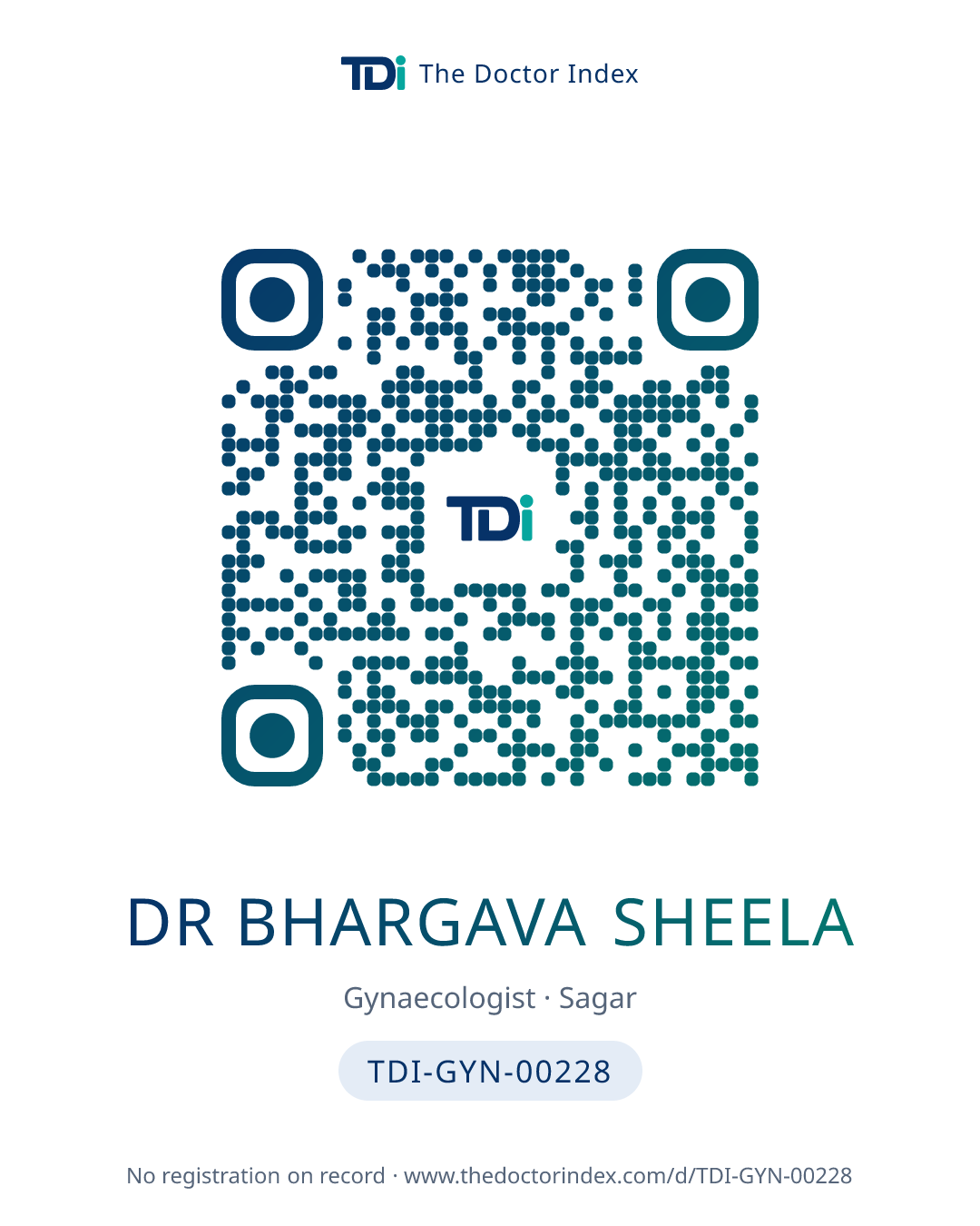 QR card for Dr Bhargava Sheela, TDI-GYN-00228