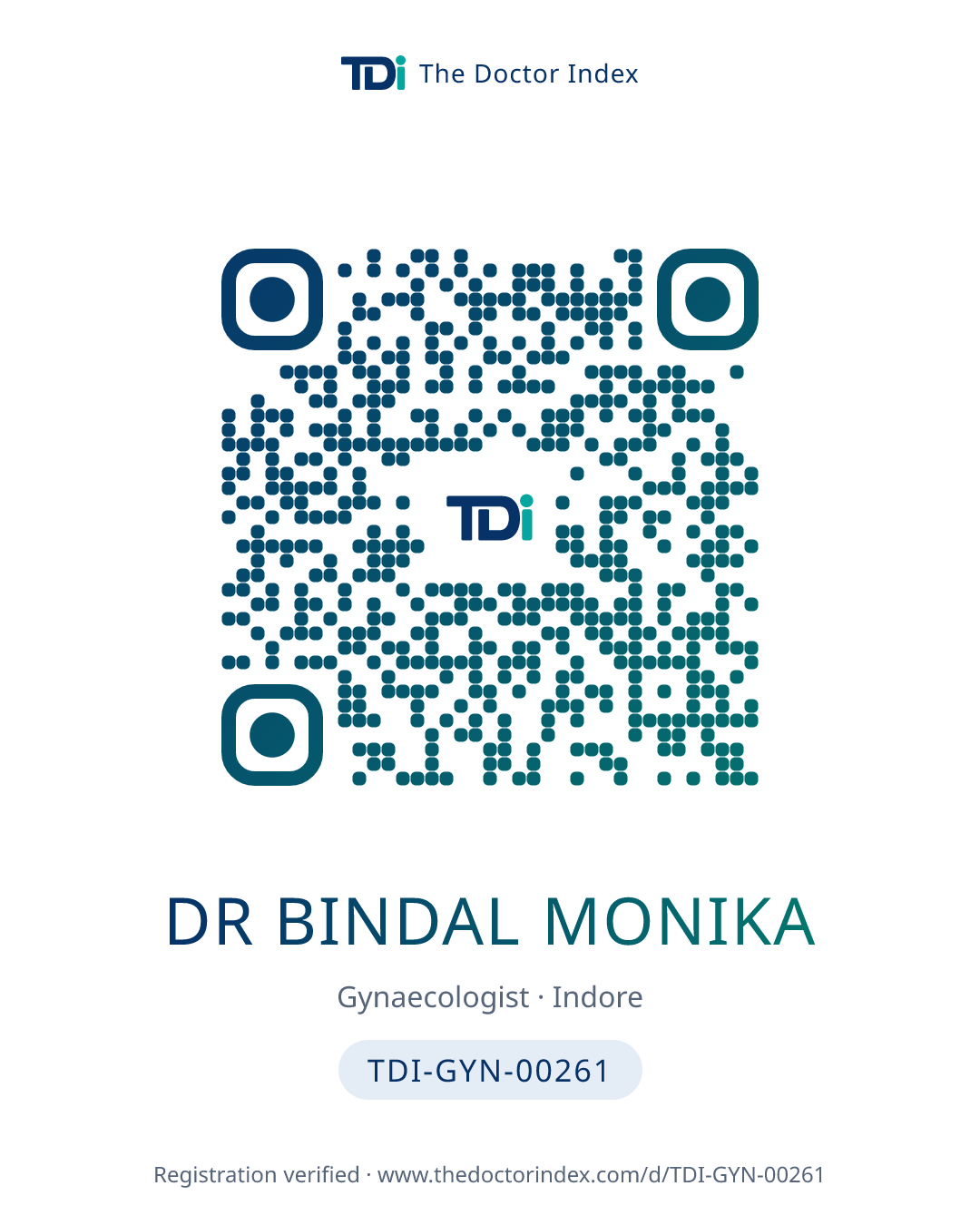 QR card for Dr Bindal Monika, TDI-GYN-00261