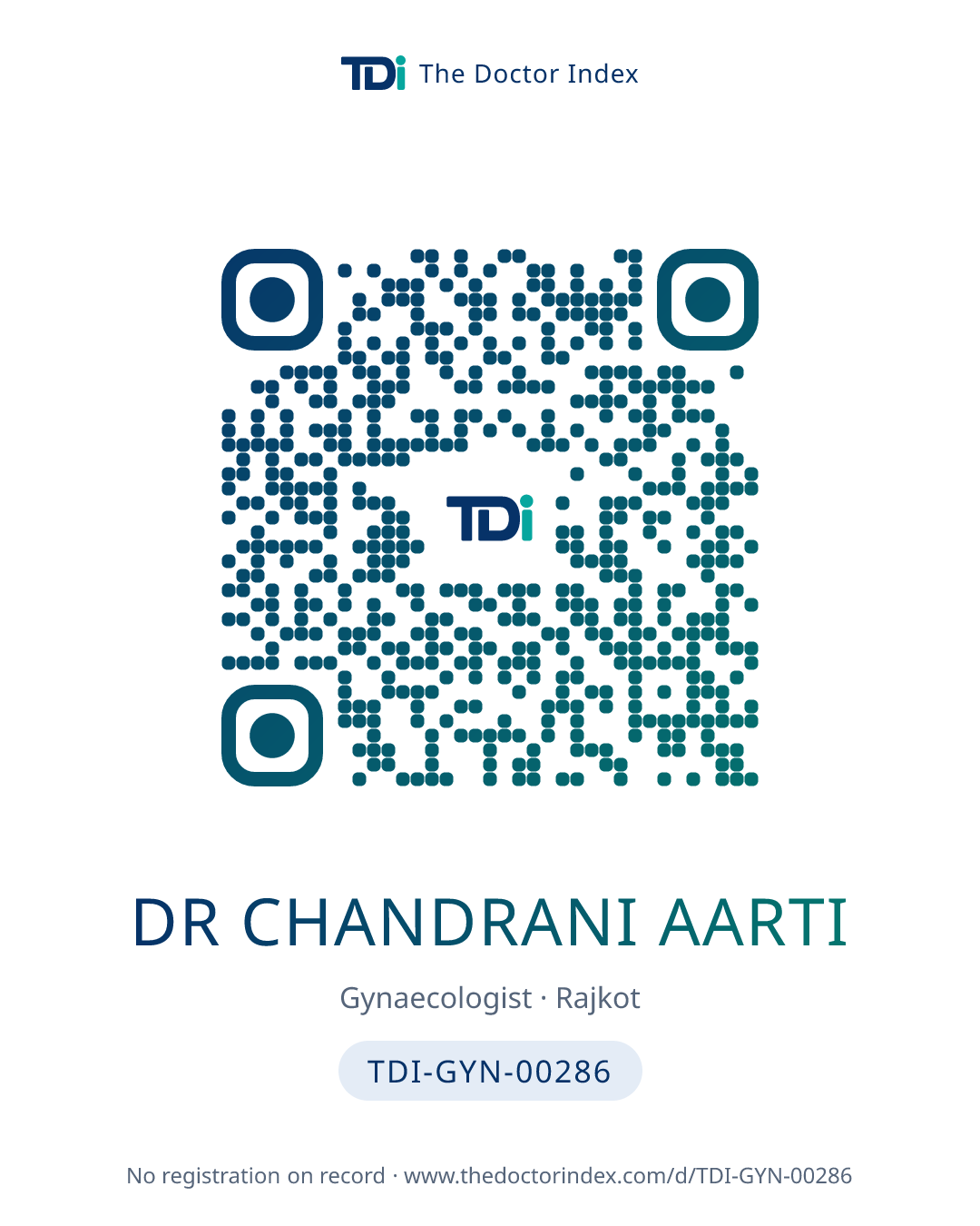 QR card for Dr Chandrani Aarti, TDI-GYN-00286