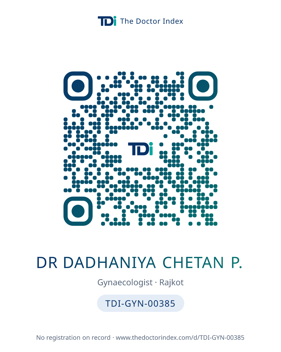 QR card for Dr Dadhaniya Chetan P., TDI-GYN-00385