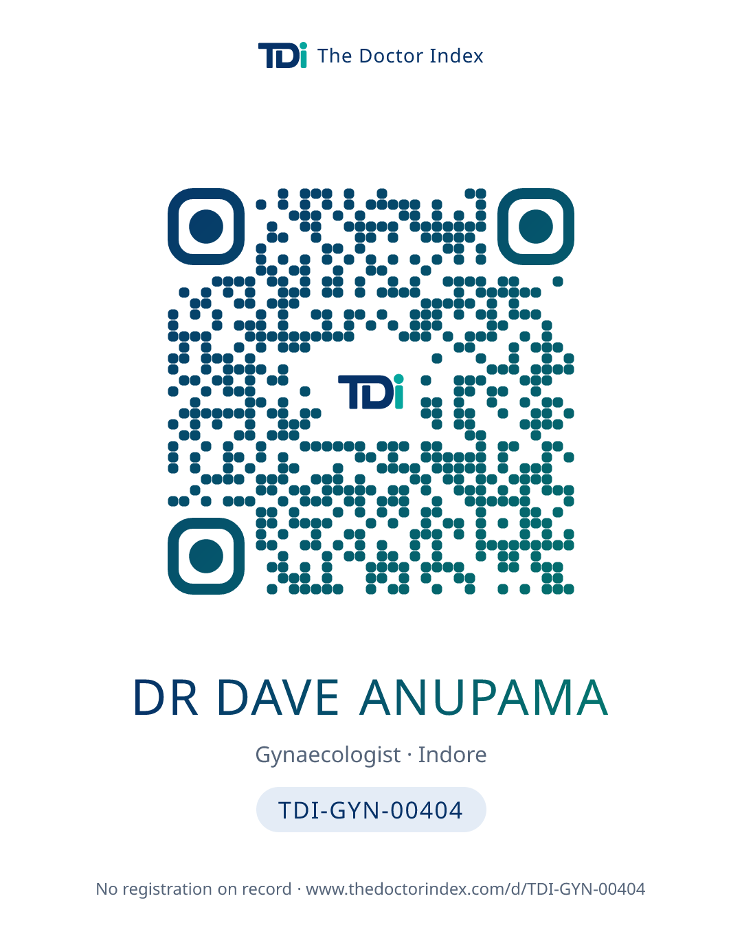 QR card for Dr Dave Anupama, TDI-GYN-00404