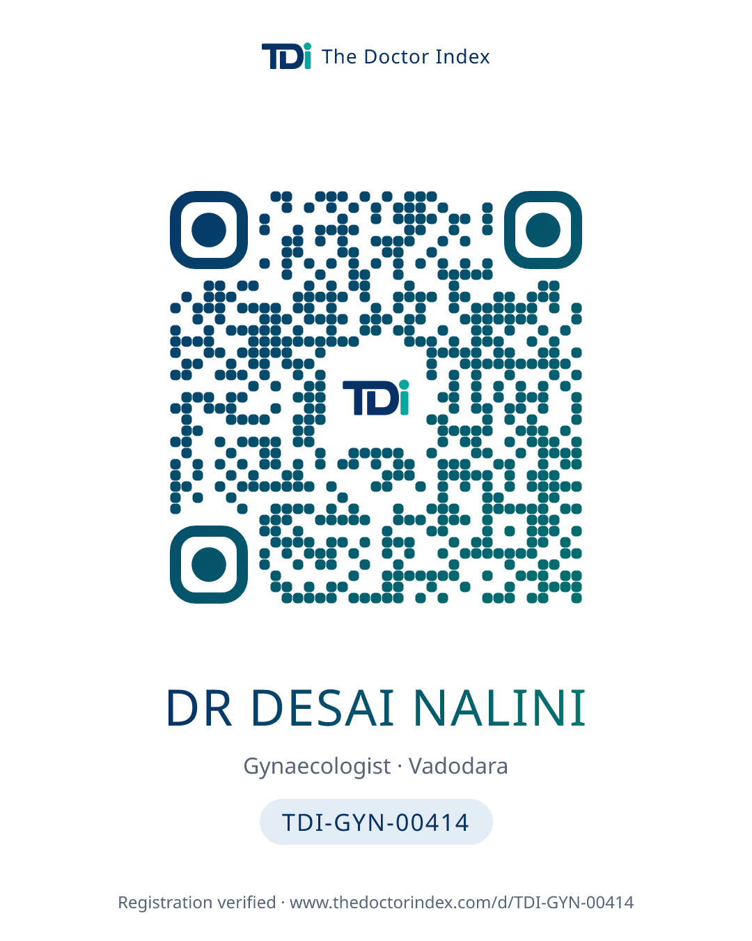 QR card for Dr Desai Nalini, TDI-GYN-00414
