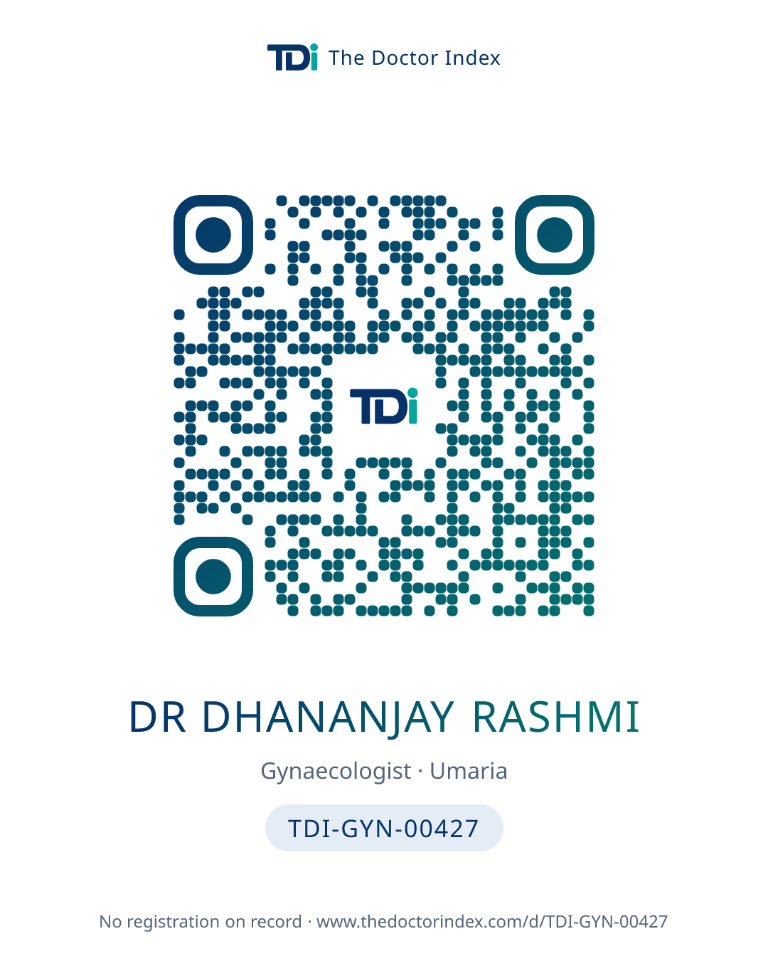 QR card for Dr Dhananjay Rashmi, TDI-GYN-00427