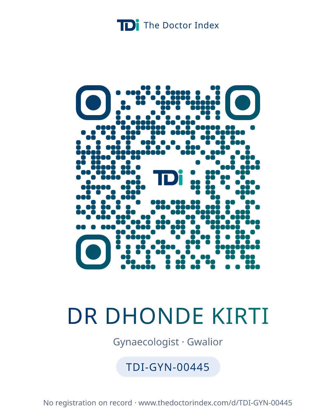 QR card for Dr Dhonde Kirti, TDI-GYN-00445