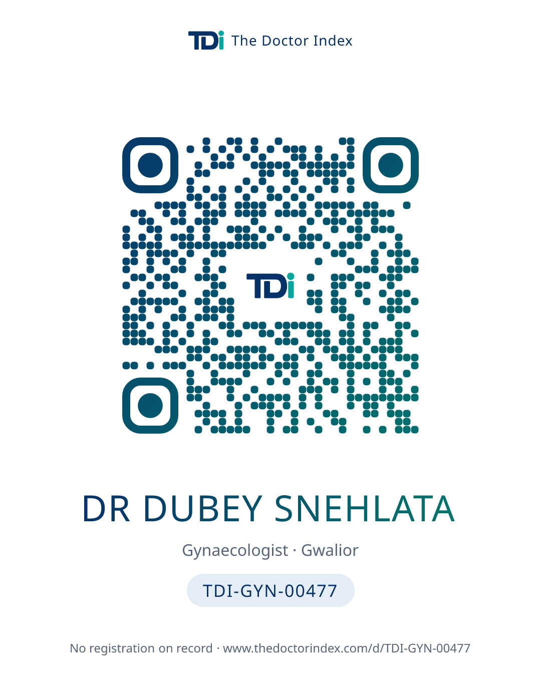 QR card for Dr Dubey Snehlata, TDI-GYN-00477