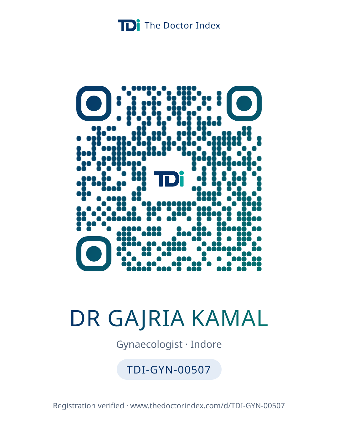 QR card for Dr Gajria Kamal, TDI-GYN-00507