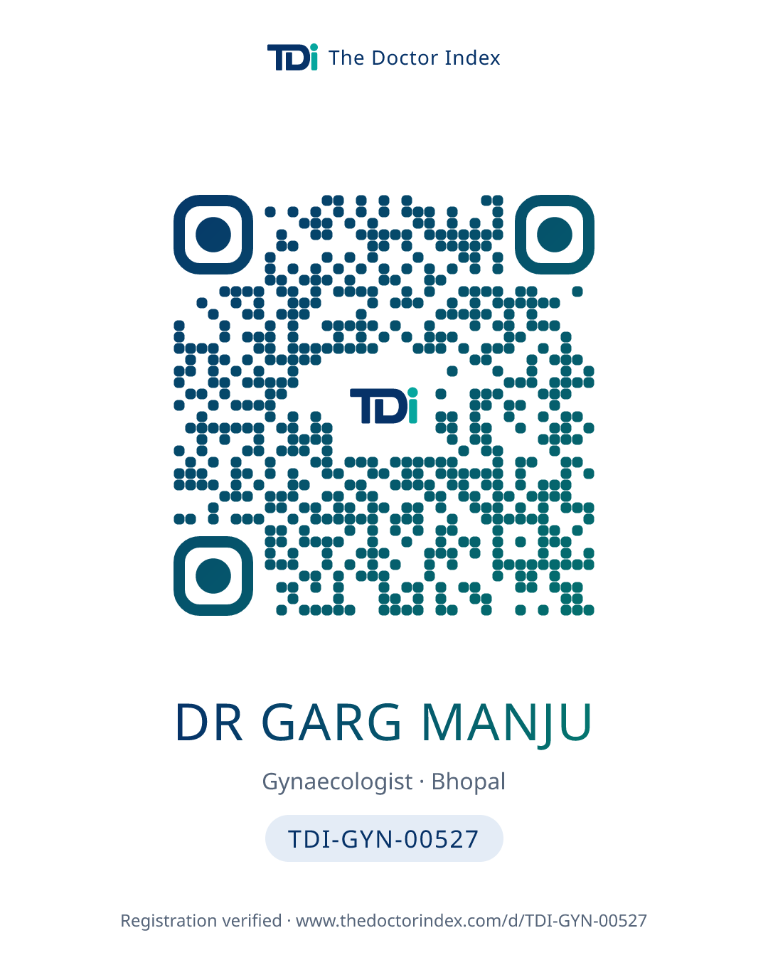 QR card for Dr Garg Manju, TDI-GYN-00527