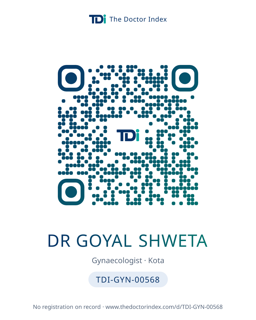 QR card for Dr Goyal Shweta, TDI-GYN-00568
