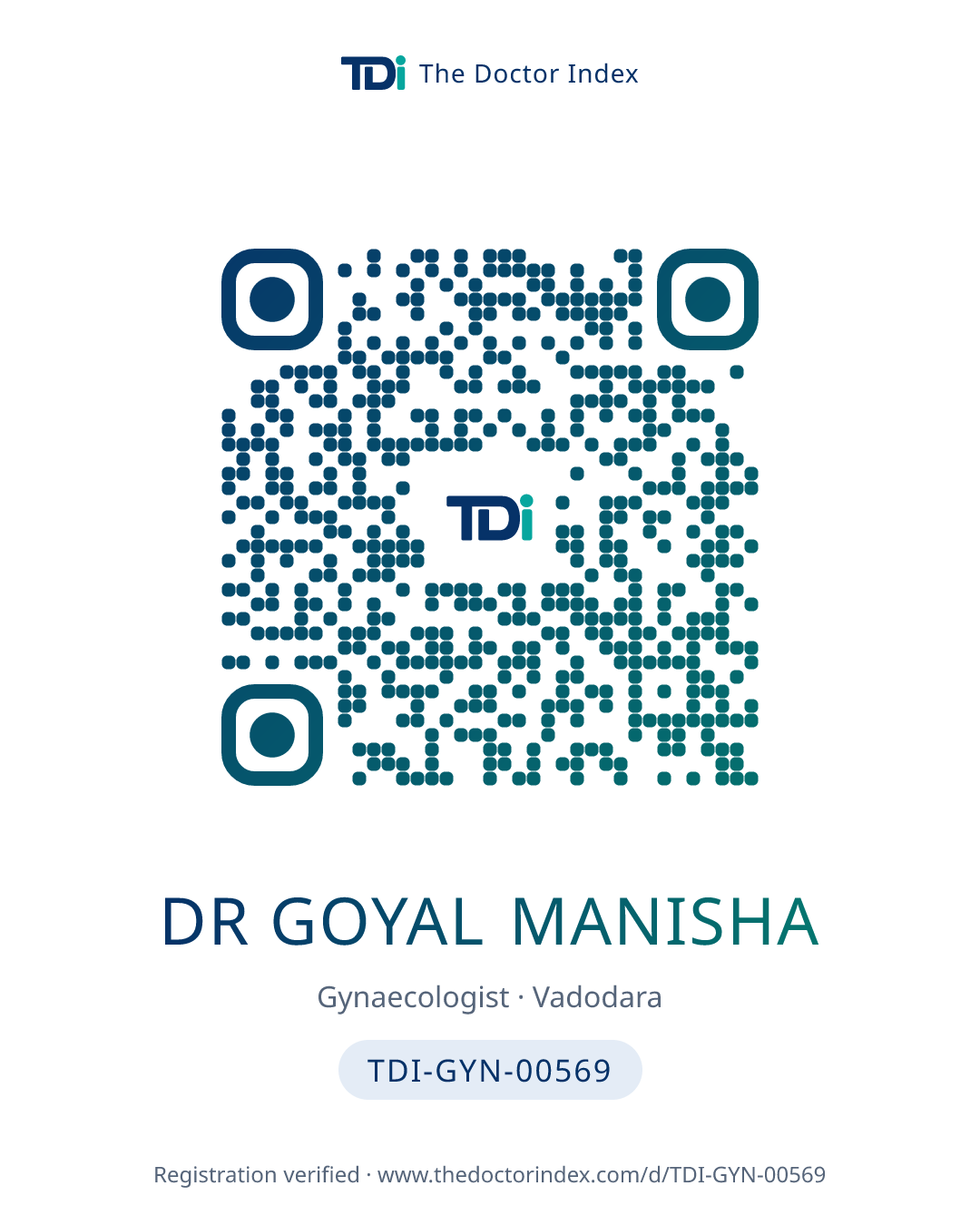 QR card for Dr Goyal Manisha, TDI-GYN-00569