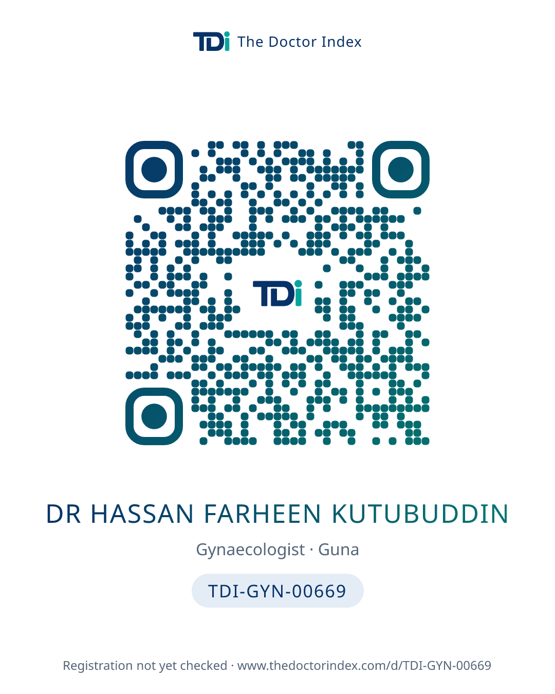 QR card for Dr Hassan Farheen Kutubuddin, TDI-GYN-00669