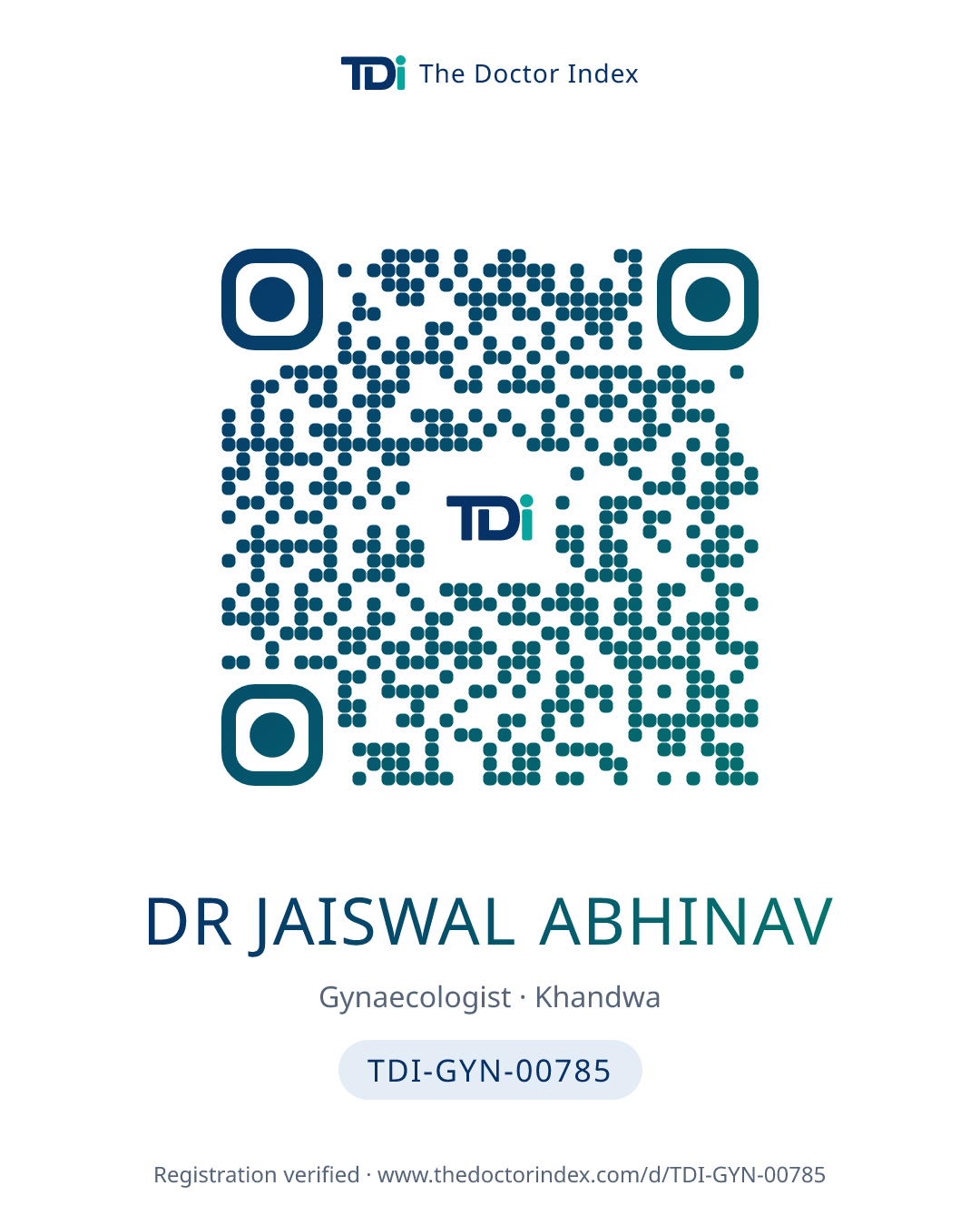 QR card for Dr Jaiswal Abhinav, TDI-GYN-00785