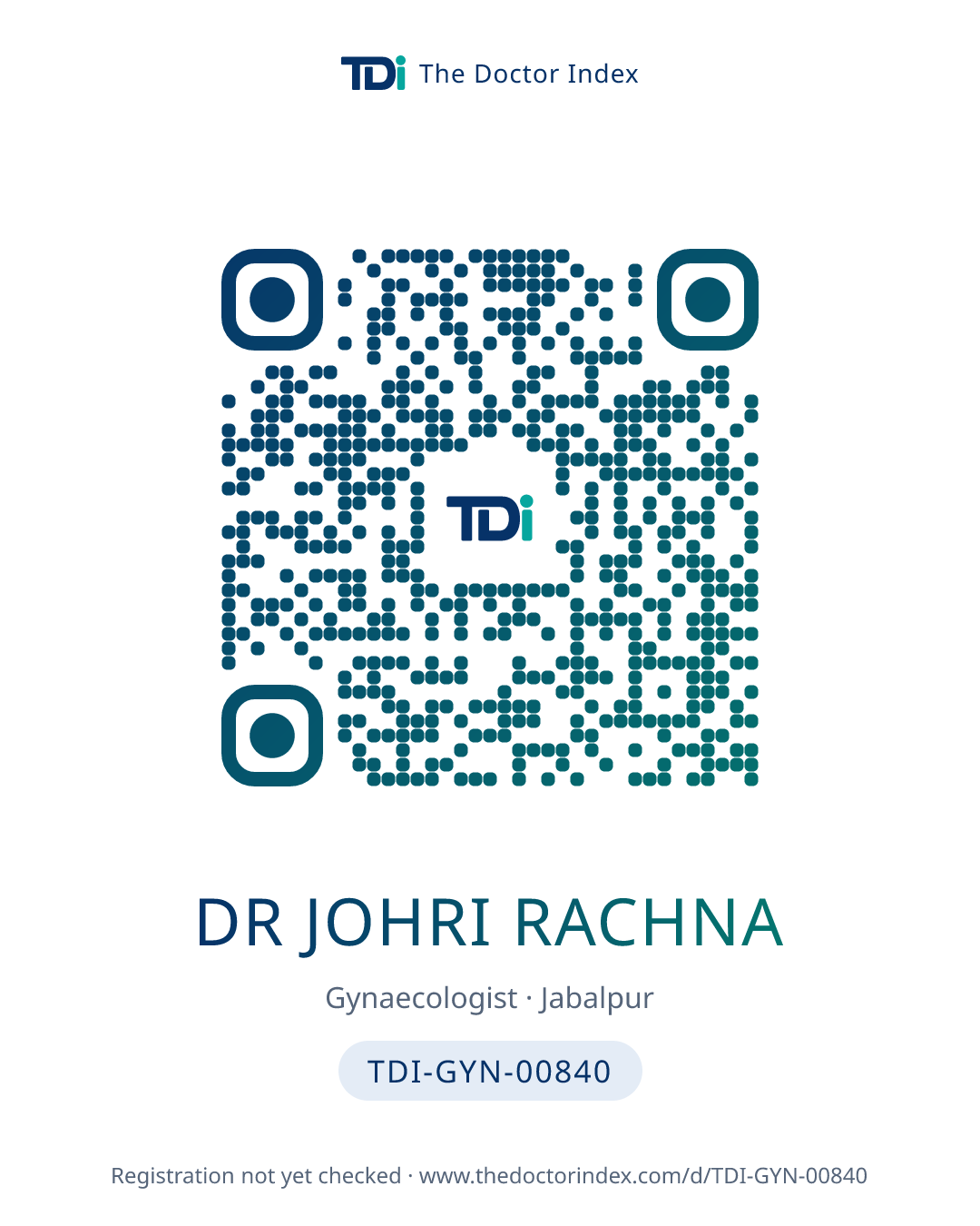 QR card for Dr Johri Rachna, TDI-GYN-00840