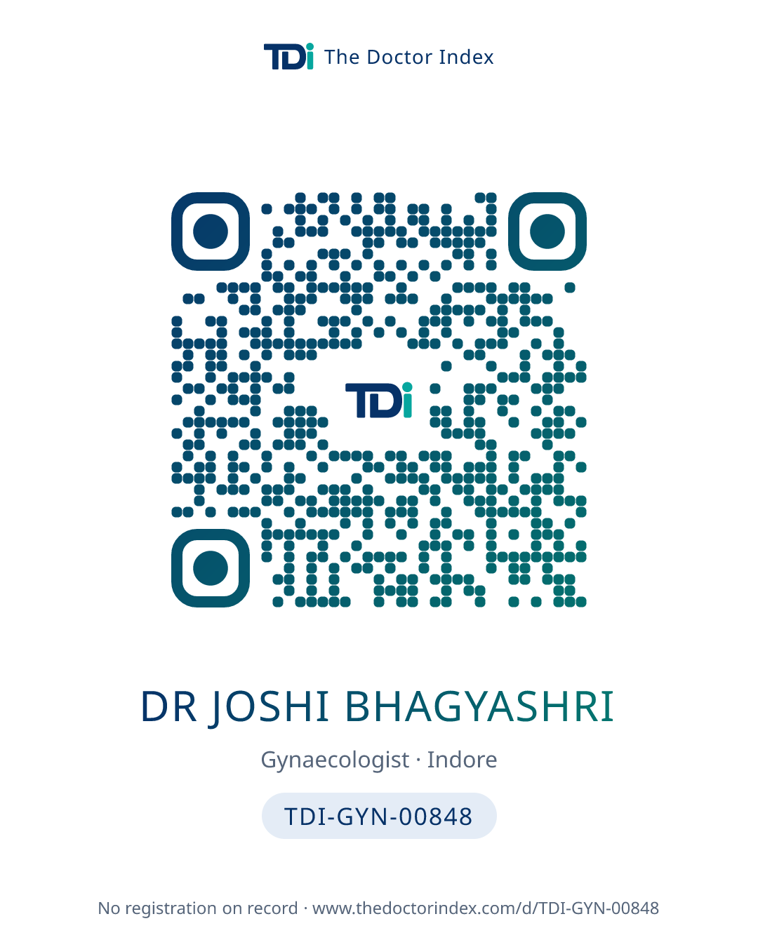 QR card for Dr Joshi Bhagyashri, TDI-GYN-00848