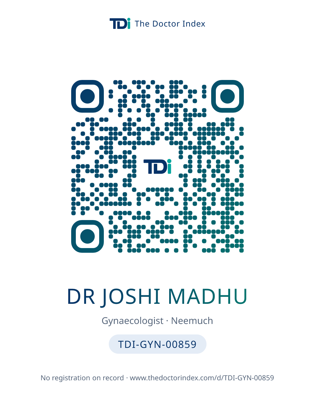 QR card for Dr Joshi Madhu, TDI-GYN-00859