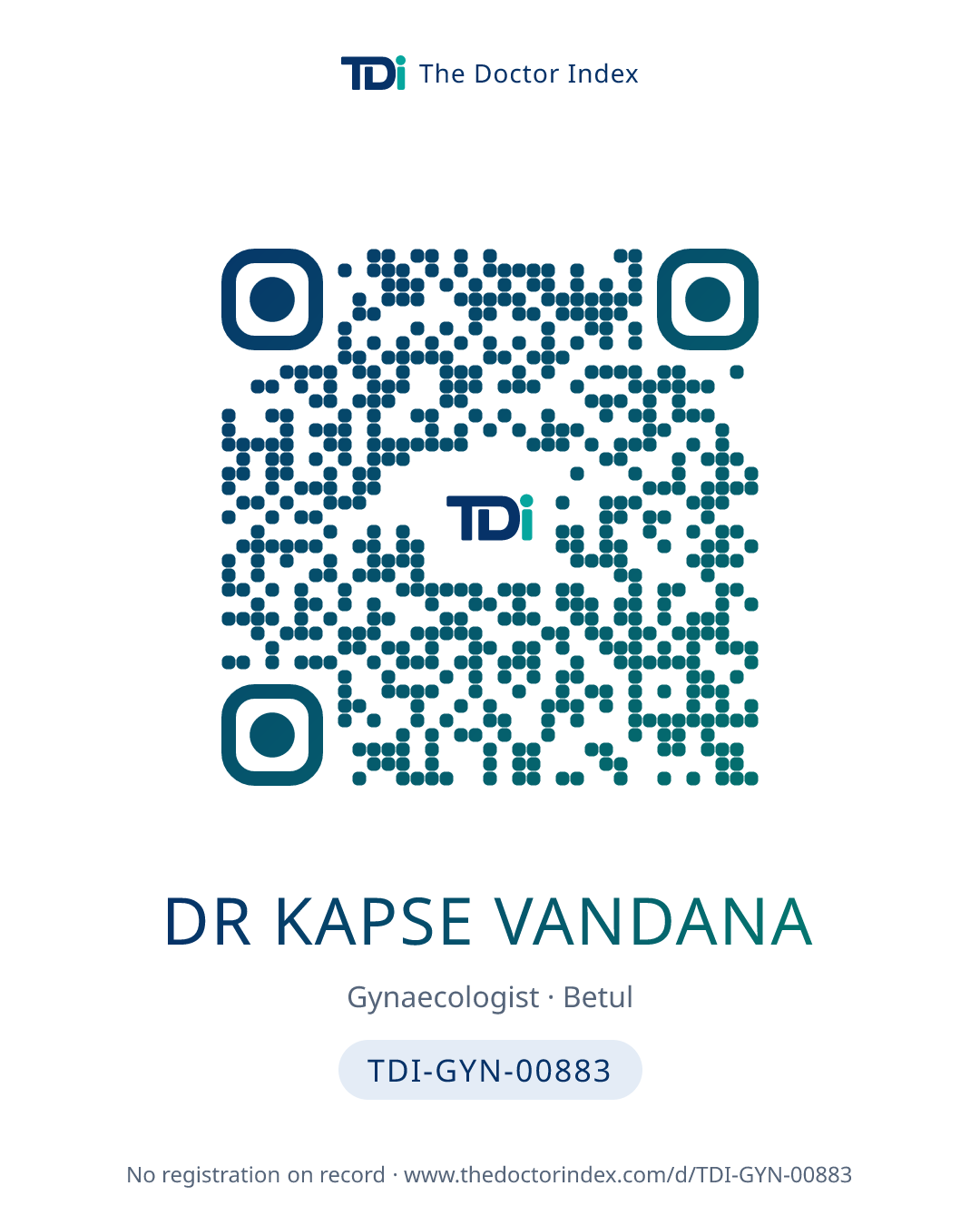 QR card for Dr Kapse Vandana, TDI-GYN-00883