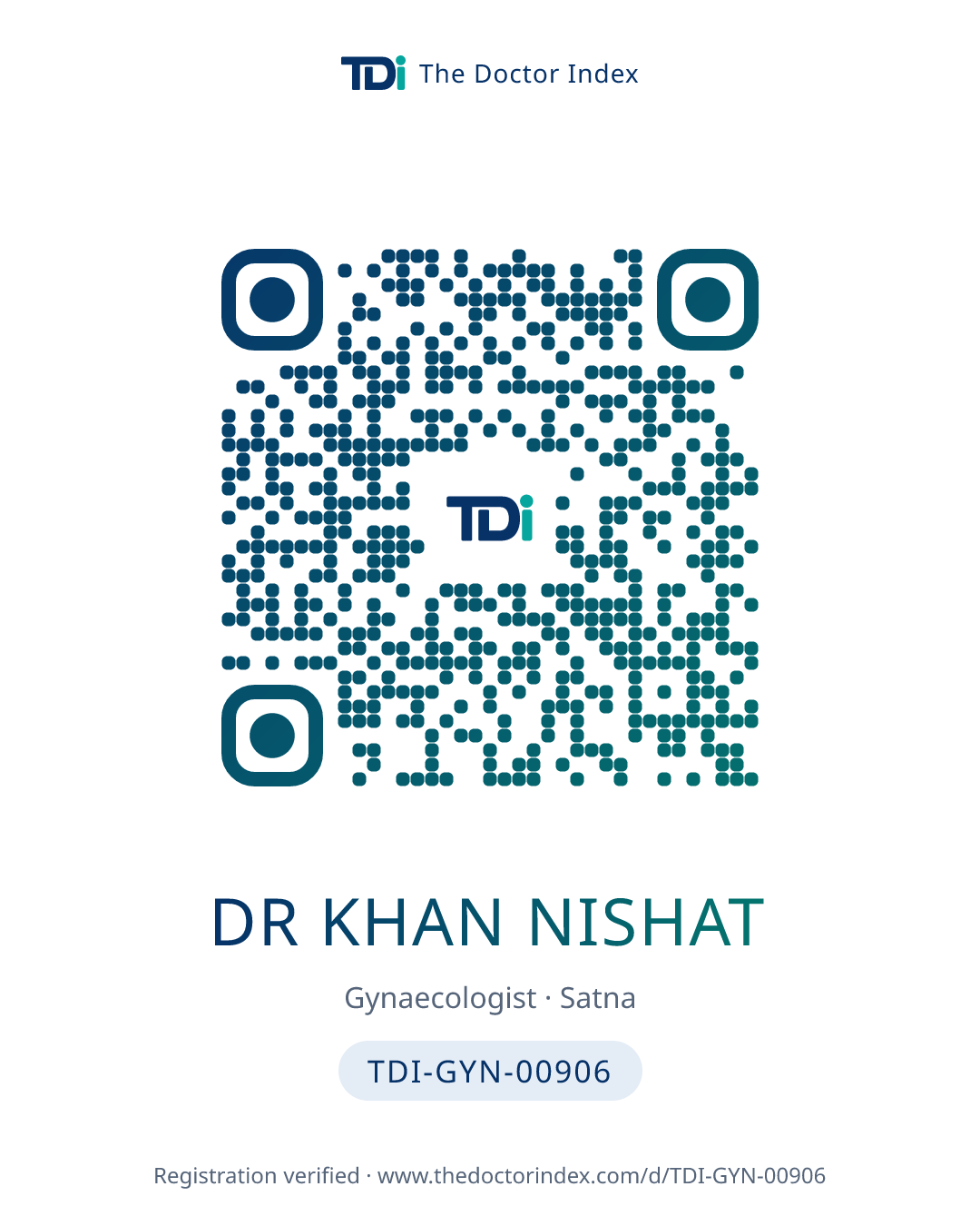 QR card for Dr Khan Nishat, TDI-GYN-00906