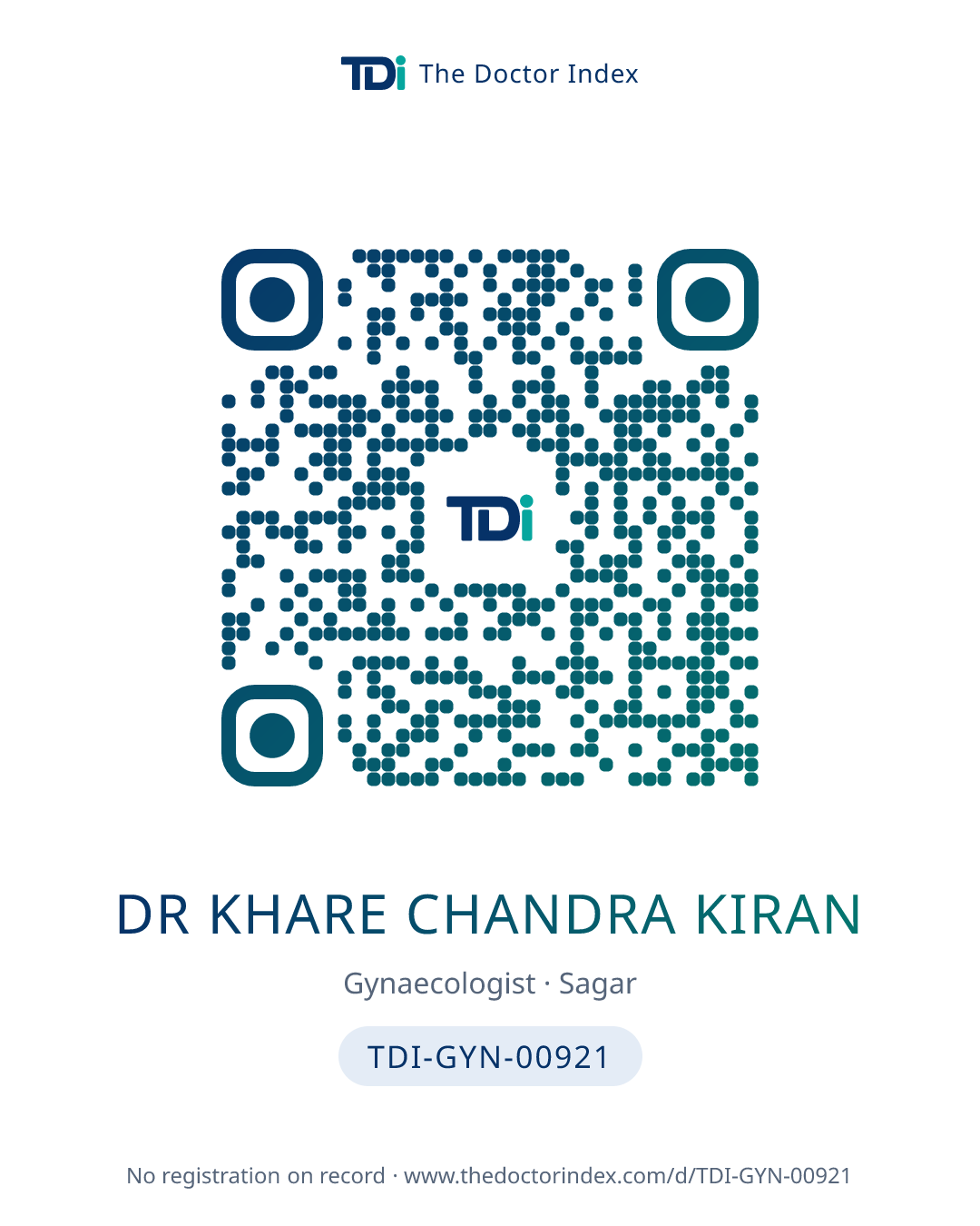 QR card for Dr Khare Chandra Kiran, TDI-GYN-00921
