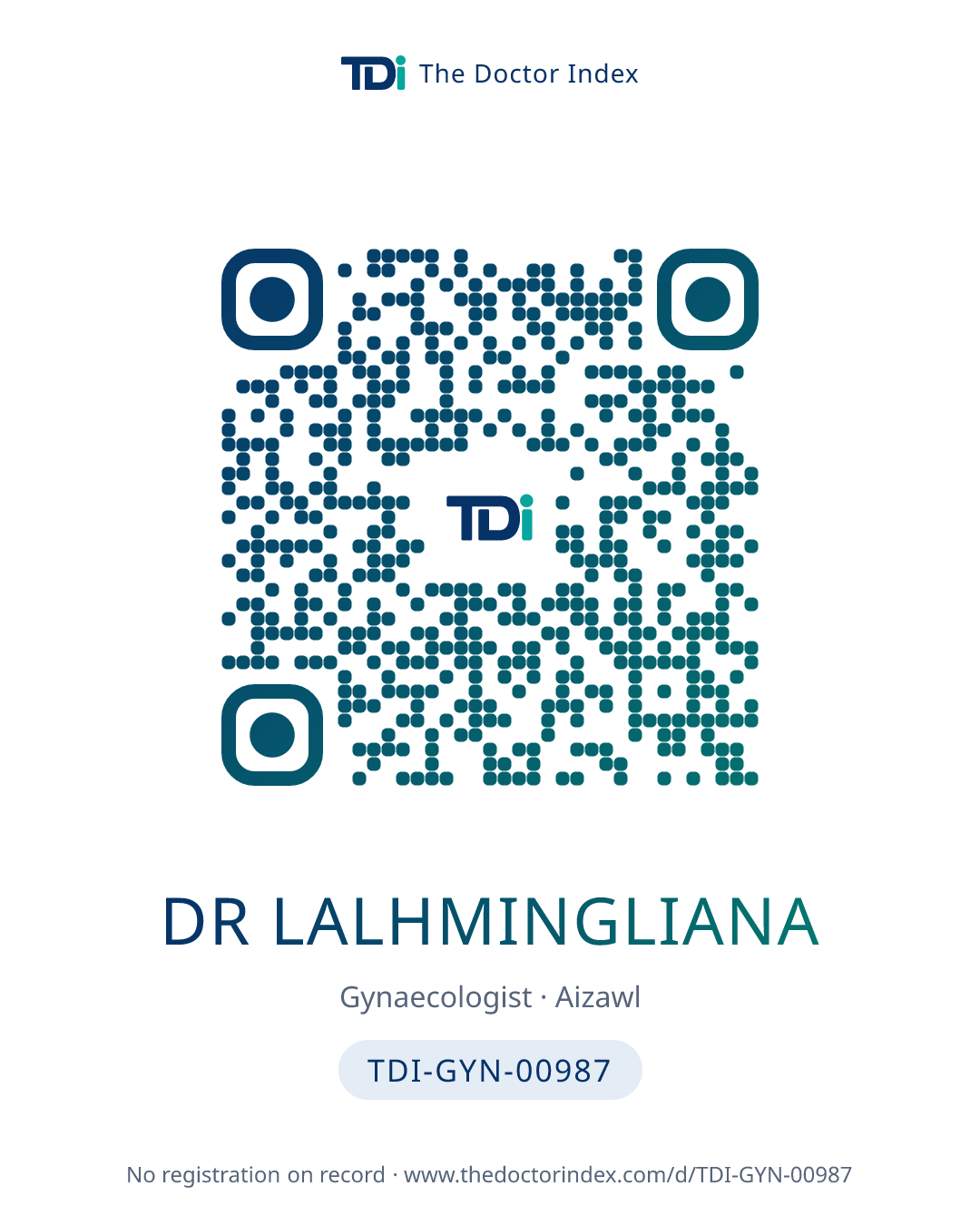 QR card for Dr Lalhmingliana, TDI-GYN-00987