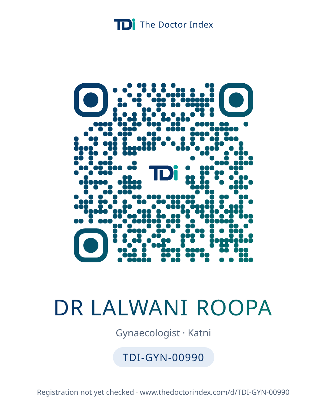 QR card for Dr Lalwani Roopa, TDI-GYN-00990