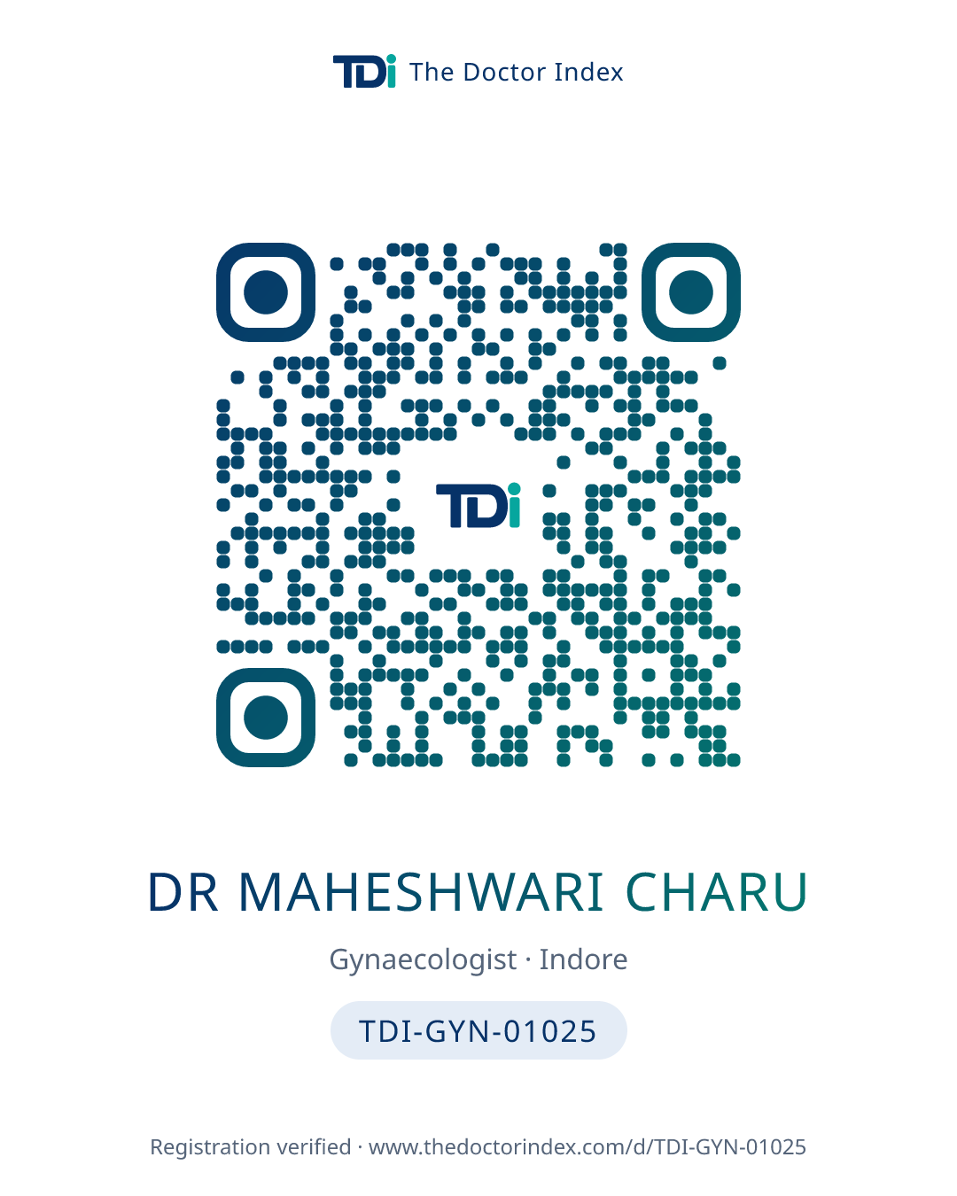 QR card for Dr Maheshwari Charu, TDI-GYN-01025