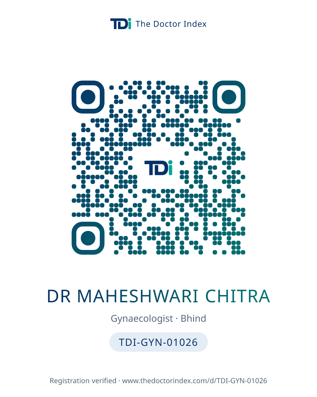 QR card for Dr Maheshwari Chitra, TDI-GYN-01026