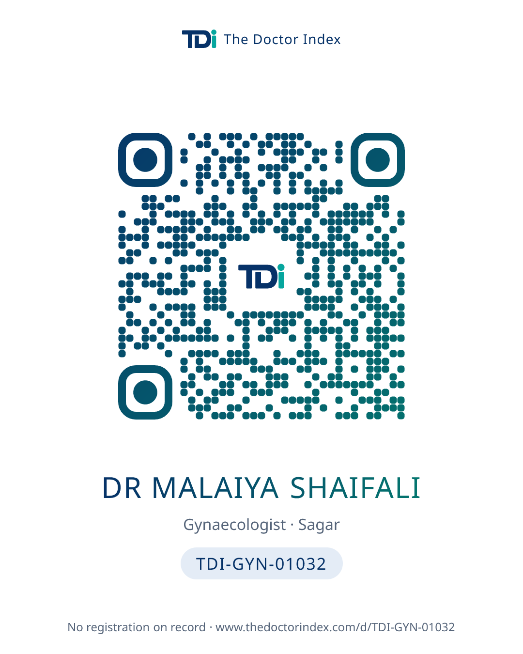 QR card for Dr Malaiya Shaifali, TDI-GYN-01032