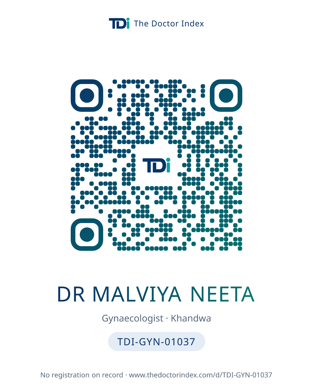 QR card for Dr Malviya Neeta, TDI-GYN-01037