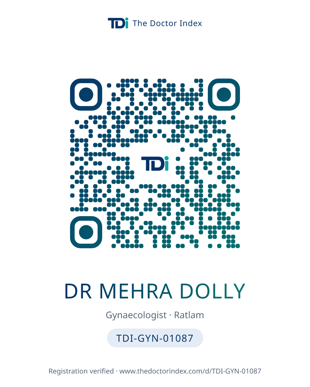 QR card for Dr Mehra Dolly, TDI-GYN-01087