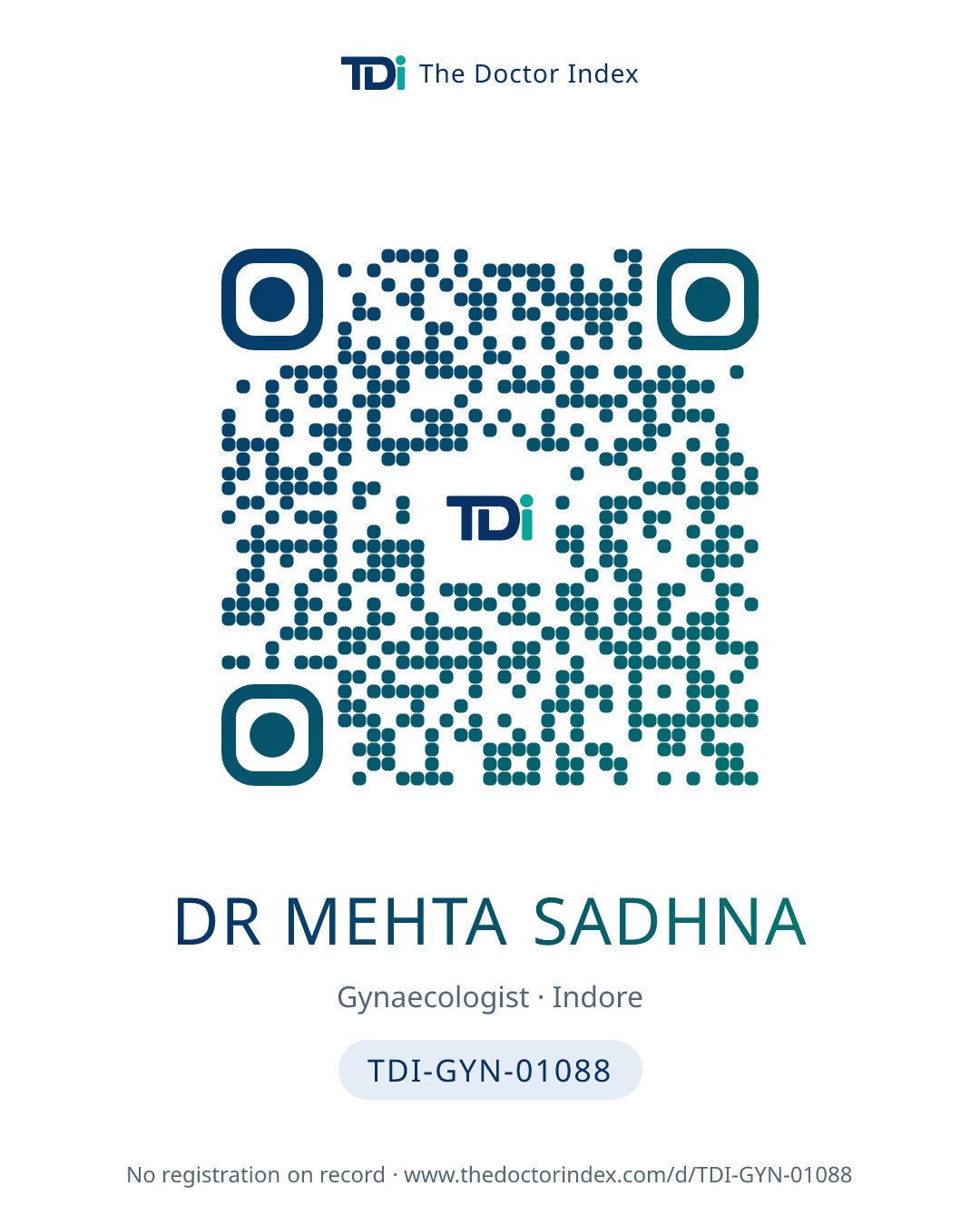 QR card for Dr Mehta Sadhna, TDI-GYN-01088