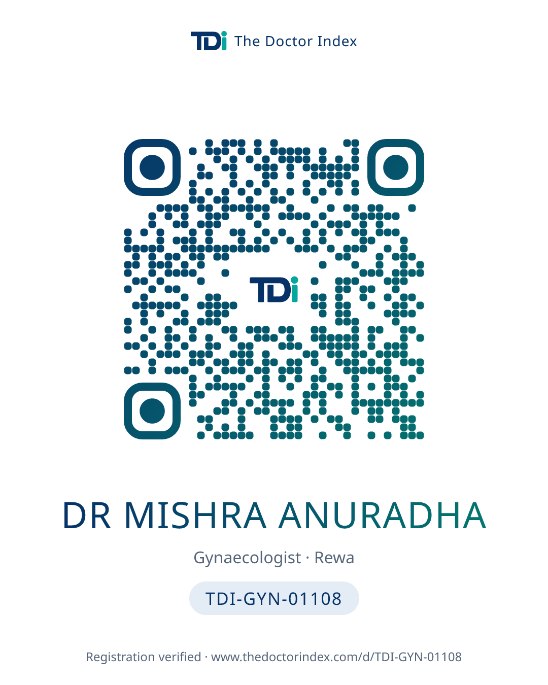 QR card for Dr Mishra Anuradha, TDI-GYN-01108