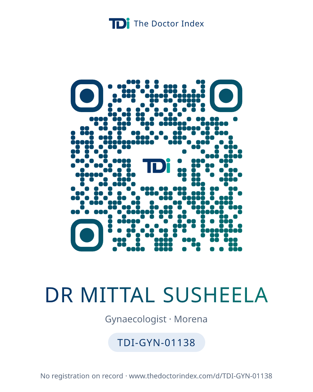 QR card for Dr Mittal Susheela, TDI-GYN-01138