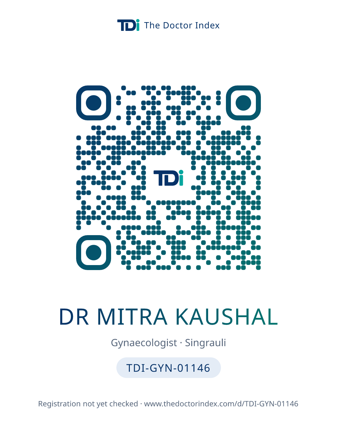 QR card for Dr Mitra Kaushal, TDI-GYN-01146