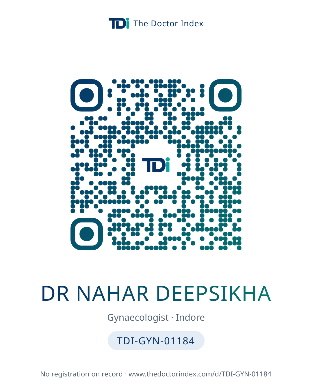QR card for Dr Nahar Deepsikha, TDI-GYN-01184