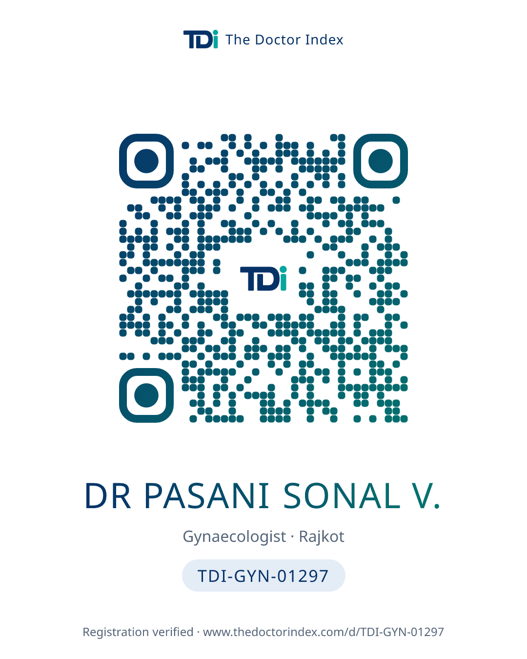 QR card for Dr Pasani Sonal V., TDI-GYN-01297
