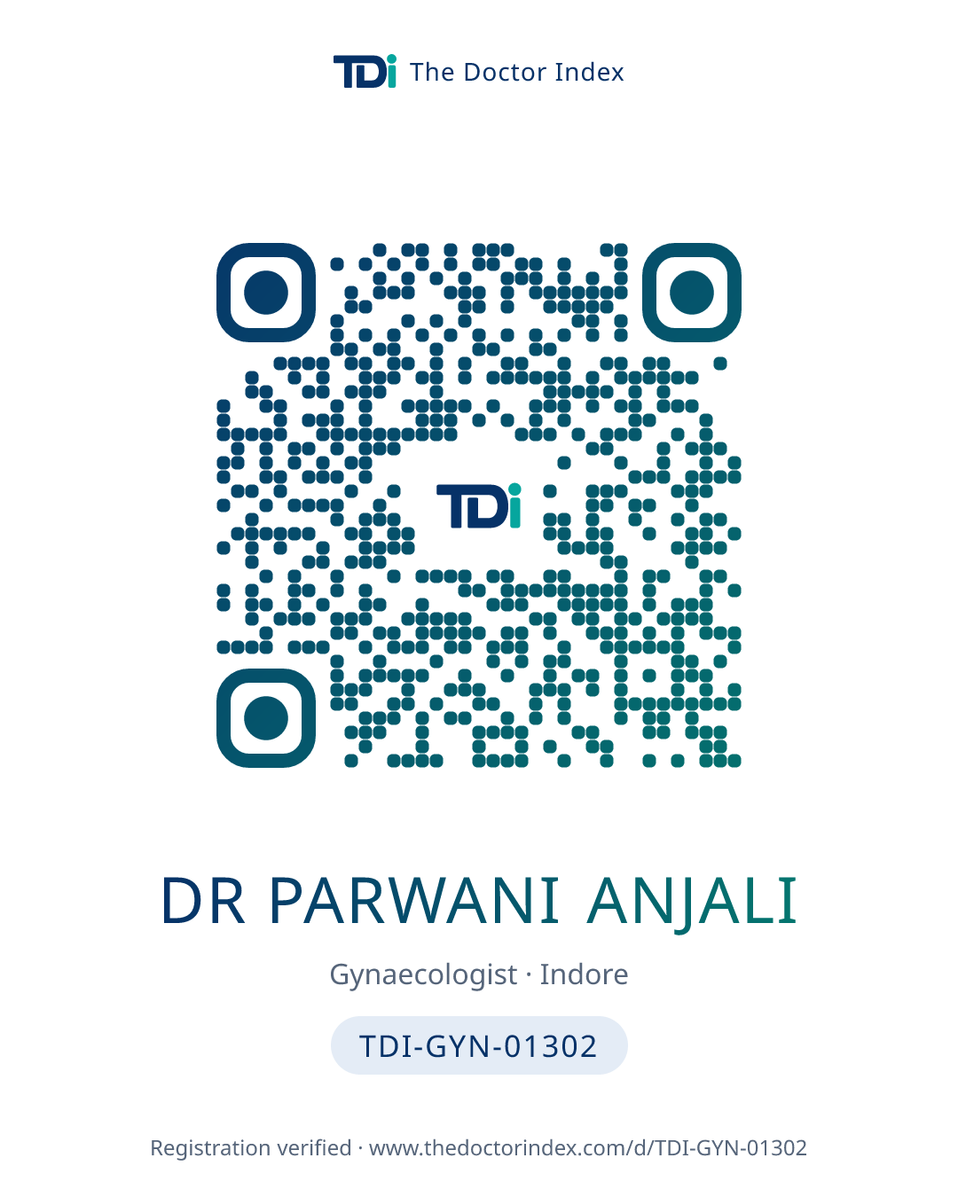 QR card for Dr Parwani Anjali, TDI-GYN-01302