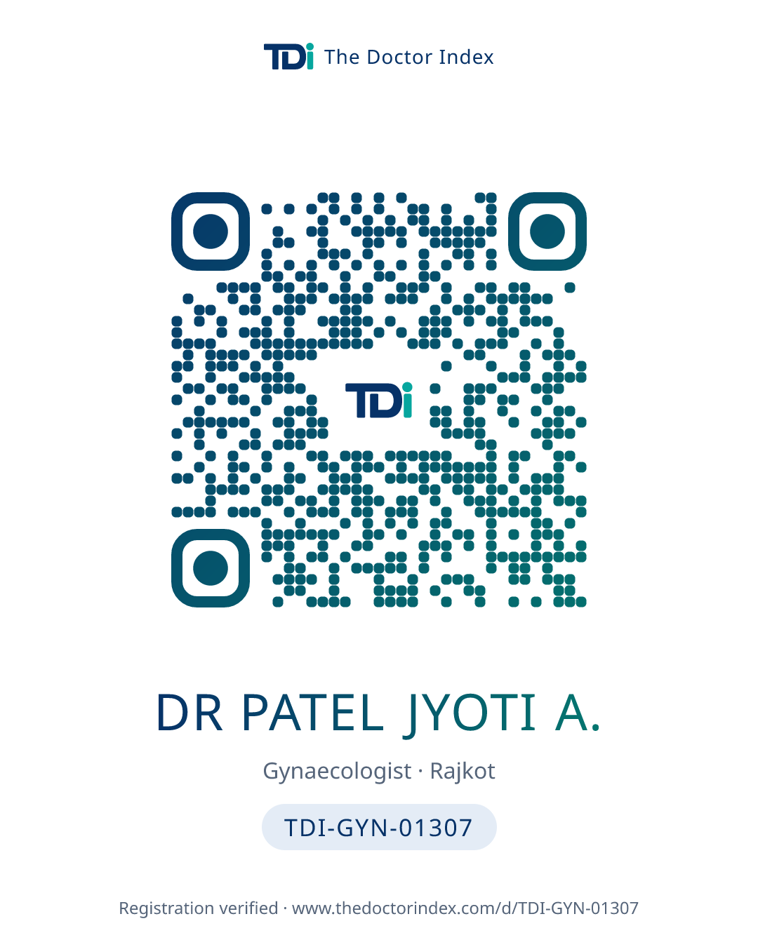 QR card for Dr Patel Jyoti A., TDI-GYN-01307