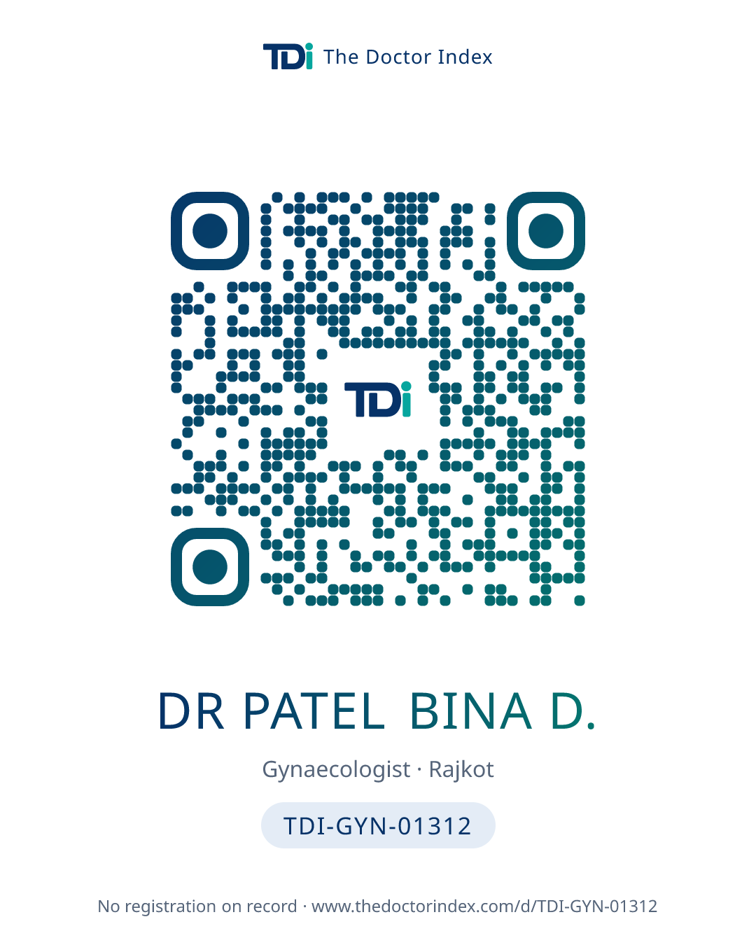 QR card for Dr Patel Bina D., TDI-GYN-01312