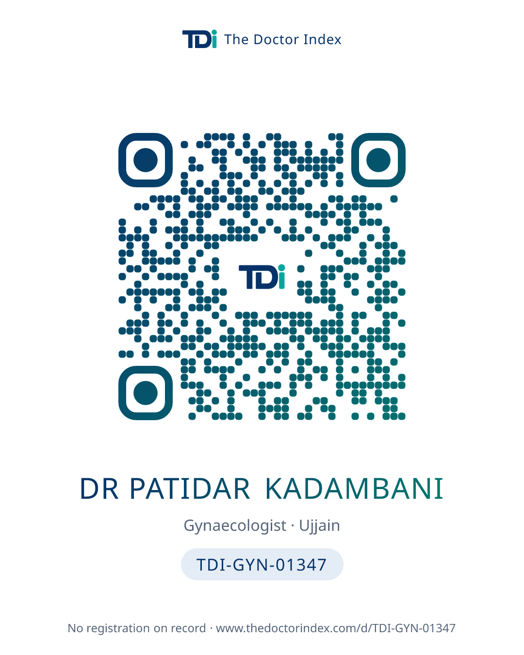 QR card for Dr Patidar Kadambani, TDI-GYN-01347