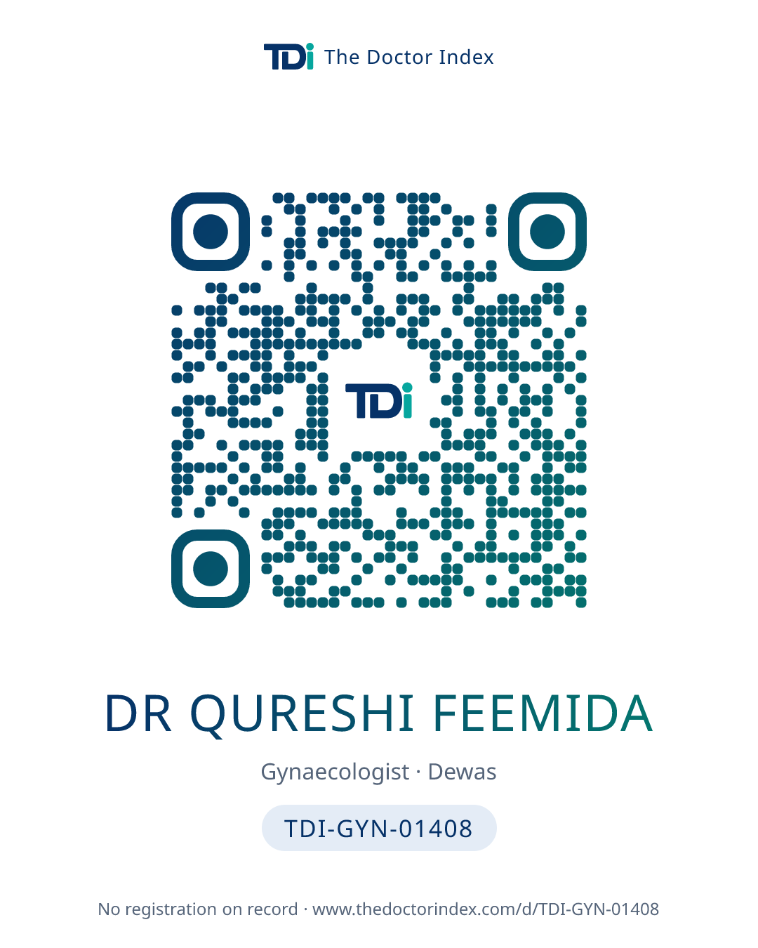 QR card for Dr Qureshi Feemida, TDI-GYN-01408