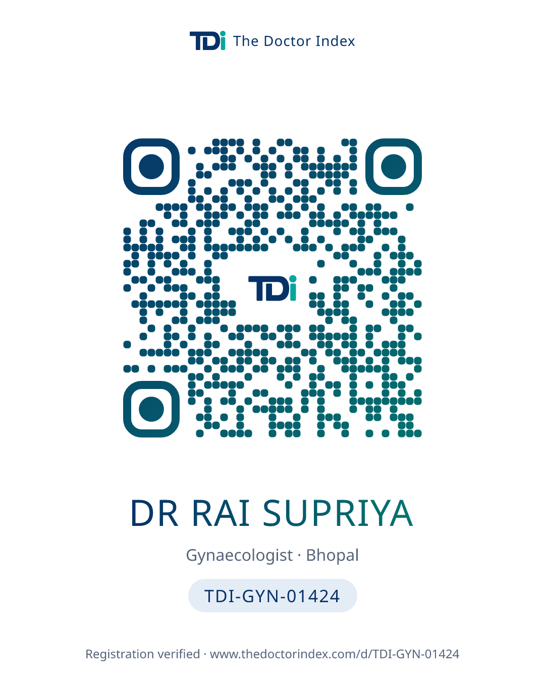 QR card for Dr Rai Supriya, TDI-GYN-01424