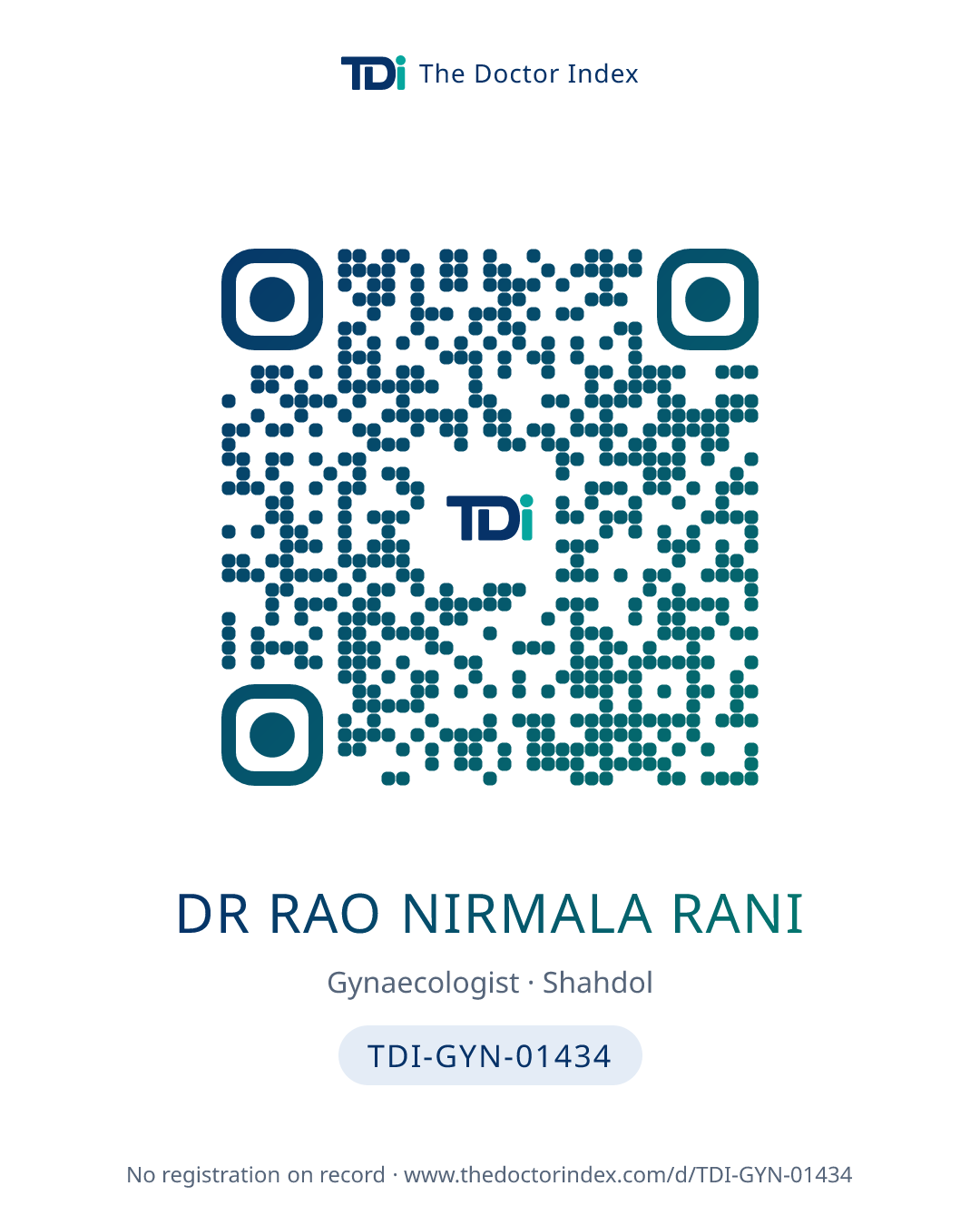 QR card for Dr Rao Nirmala Rani, TDI-GYN-01434