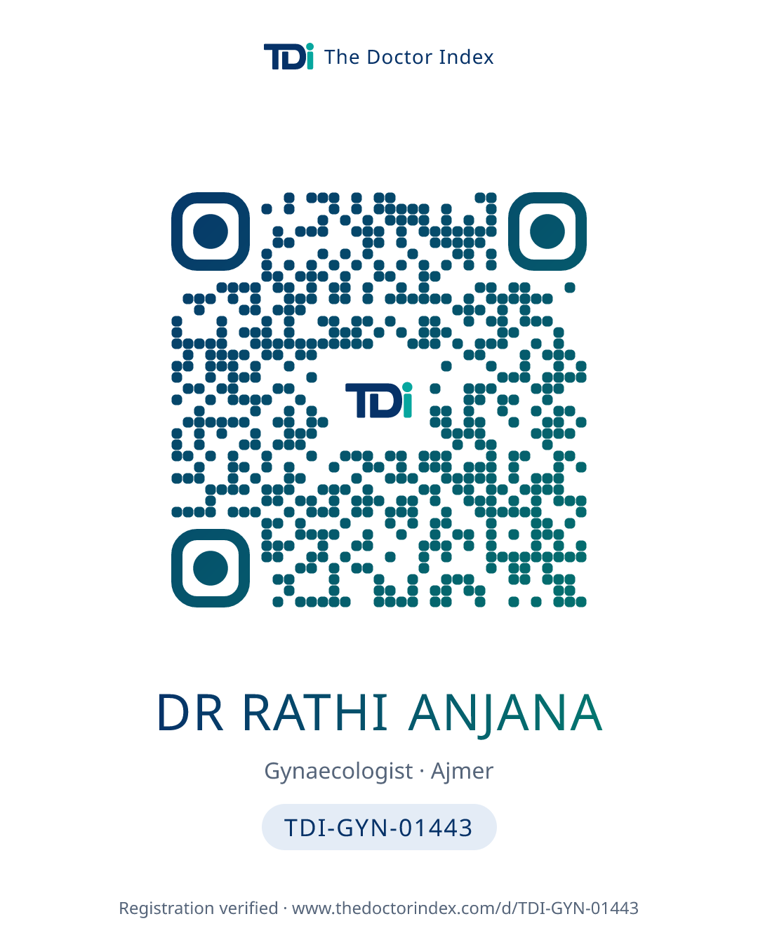 QR card for Dr Rathi Anjana, TDI-GYN-01443
