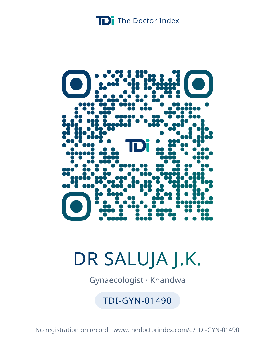 QR card for Dr Saluja J.K., TDI-GYN-01490