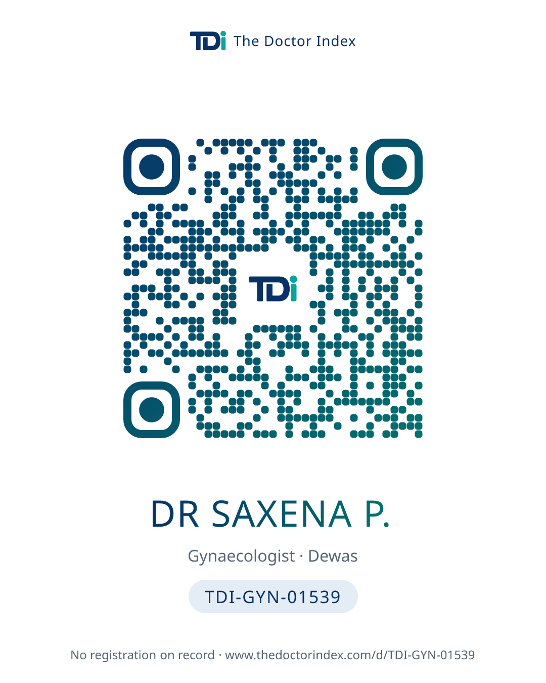 QR card for Dr Saxena P., TDI-GYN-01539