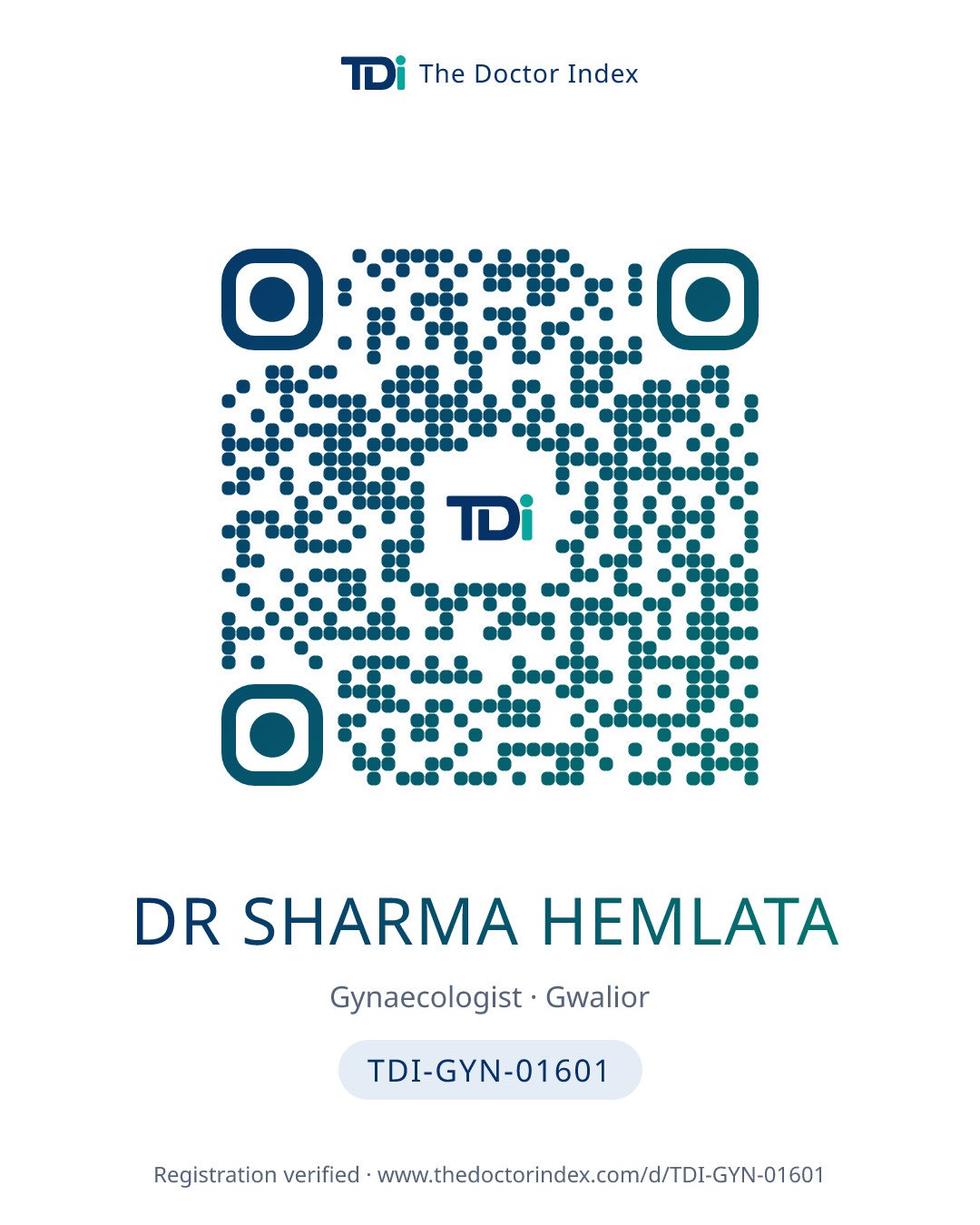 QR card for Dr Sharma Hemlata, TDI-GYN-01601